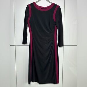 Lauren Ralph Lauren Knit Jersey Dress Black Burgundy Trim Size 4 Ruching